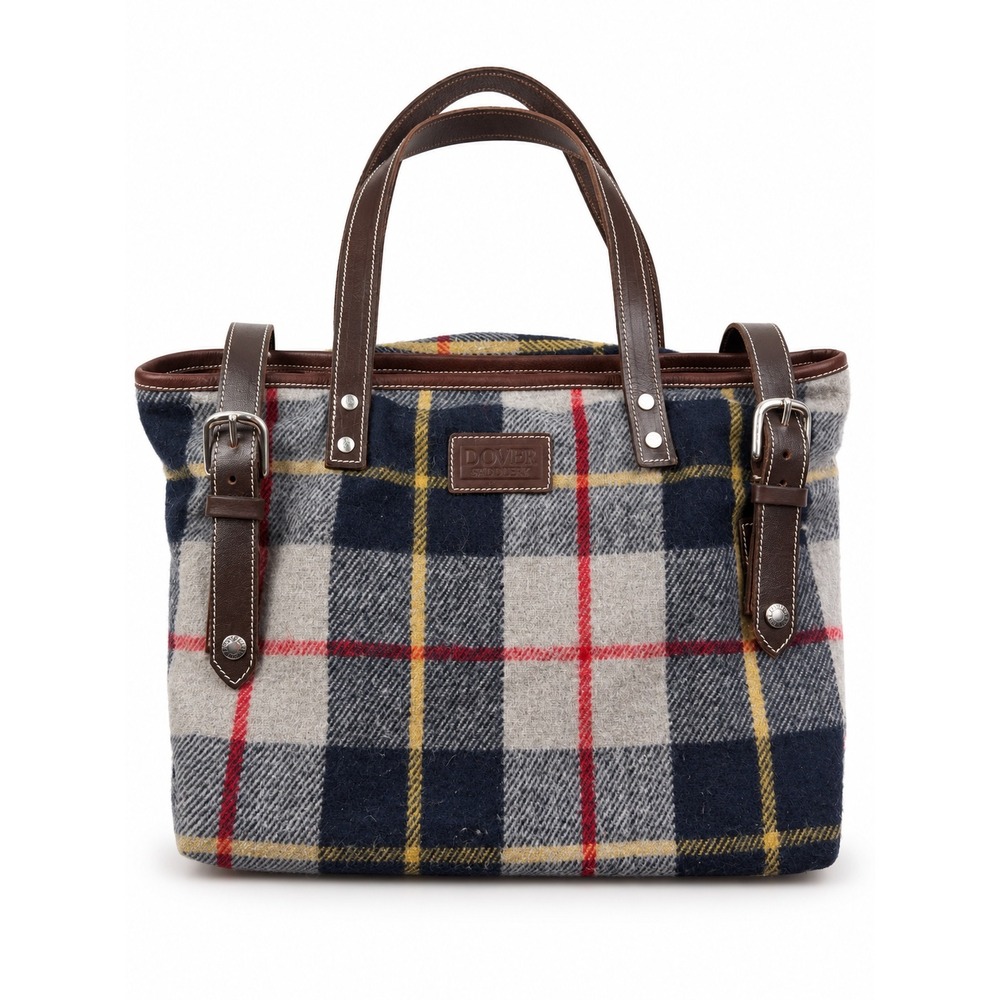 Dover Saddlery Vintage Y2K Wool Plaid Leather Trim Equestrian Shoulder Bag Purse